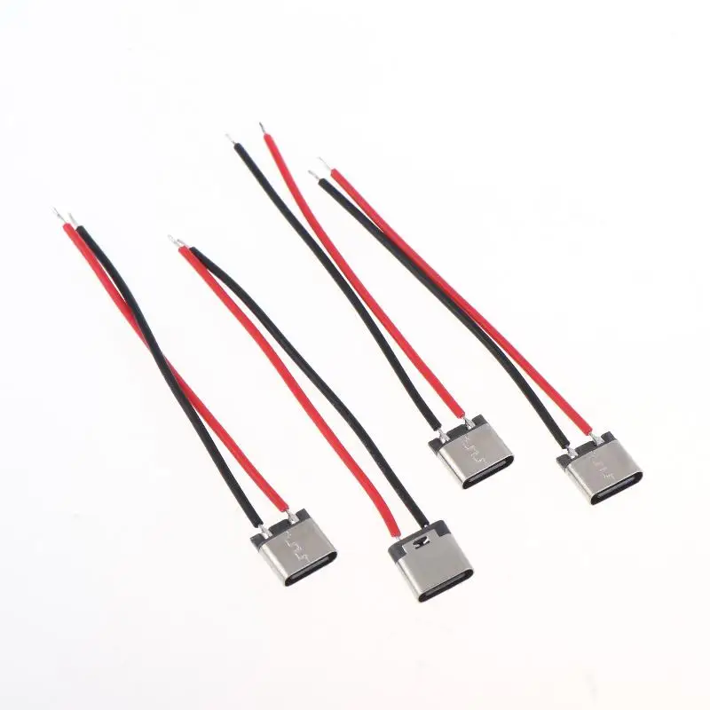 Bare Board Type-C Female Chassis Waterproof 2P Solder Wire USB C Pigtail Cable Extension Power Cable USB-C Plug To 2 Pin Wire