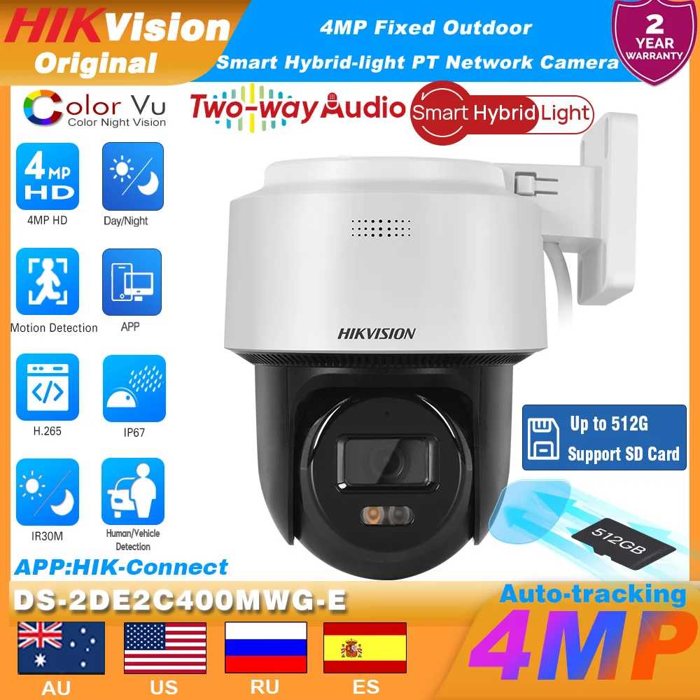 Original Hikvision 4MP DS-2DE2C400MWG-E Smart Hybrid-light Mini PT POE IP Camera Auto-tracking Lite 2-Way Audio Support SD Card