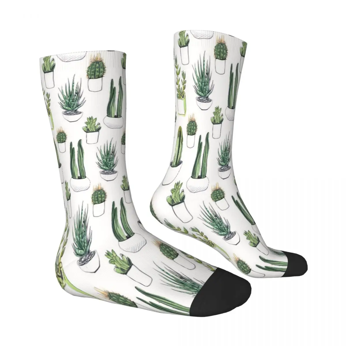 Chaussettes succulentes cactus aquarelle pour hommes et femmes, bas d'été en polyester