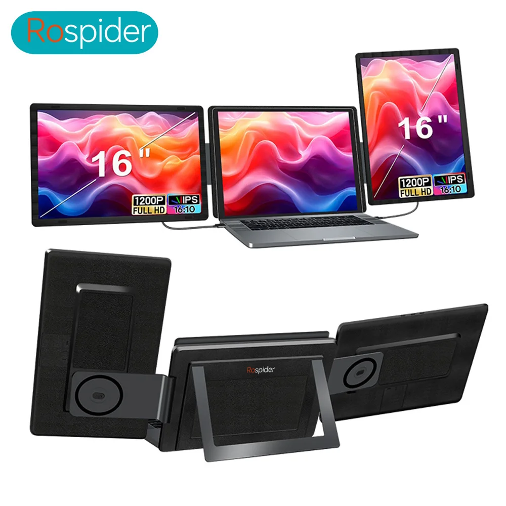 Rospider جديد قابل للدوران 16 بوصة محمول مزدوج IPS كمبيوتر محمول شاشة ممتدة عالية الوضوح ثلاثية قابلة للتوسيع شاشة LCD موسع #1