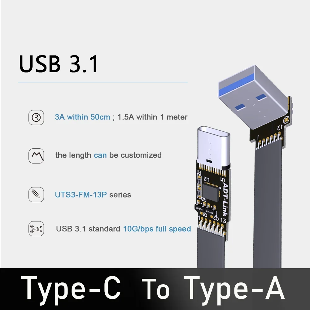 

USB-C Type C Female Left Right UP Down Angled 90 Degree To USB 3.1 Type-A Male Elbow Data Cable USB Type-c FPV Flat Cable 10Gbps