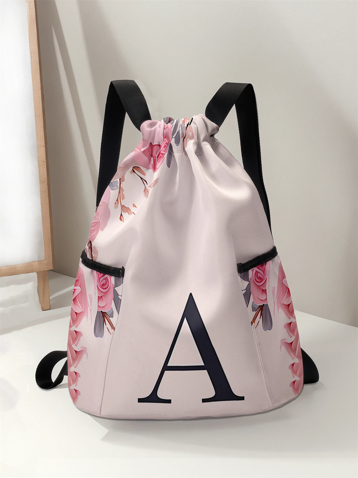 

Letter Pattern Drawstring Backpack - Large Capacity Durable Fitness Bag, Adjustable Shoulder Strap, Sports Beach Backpack