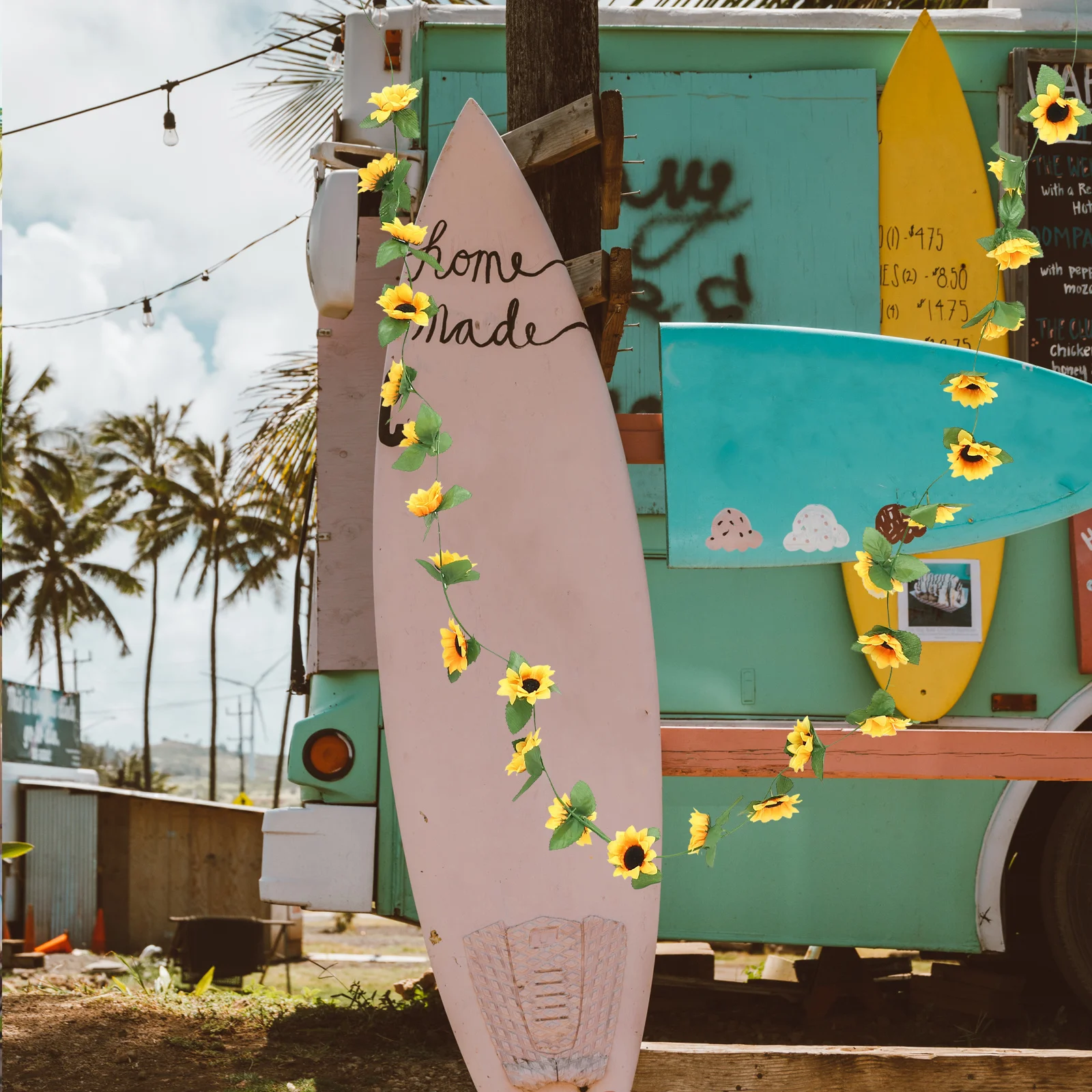 

Artificial Sunflower Vine Fake Flower Garland Bright Color Full Head Hand Feel Soft Decoration for Wedding Party Home Garden