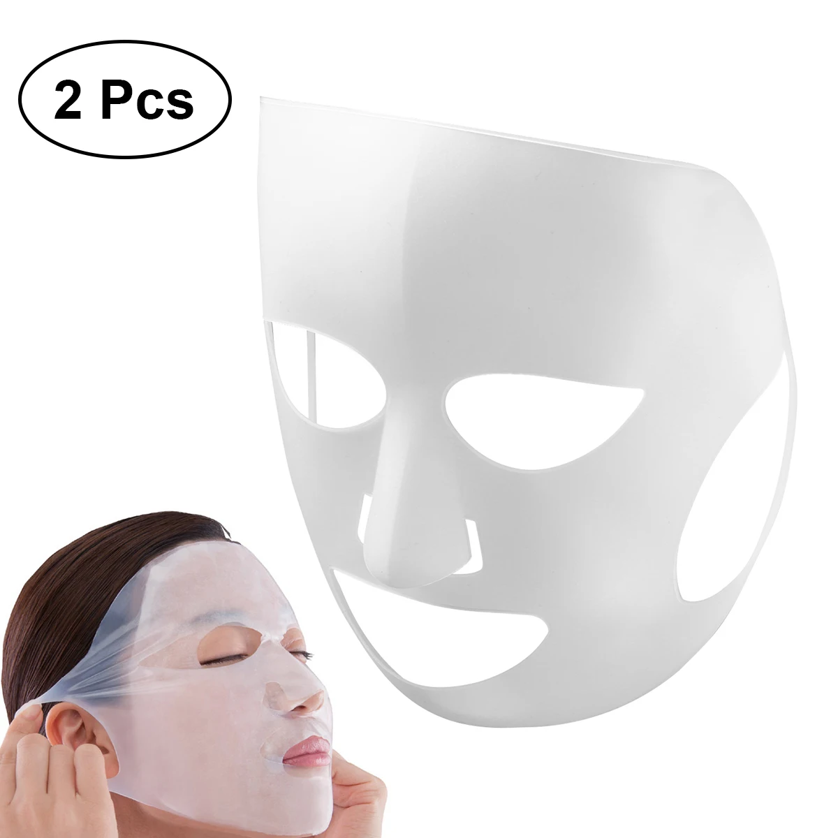 

2pcs Silicone Mask Cover Facial Sheet Reusable Evaporate Prevention Beauty Tool Skin Nourishment Moisturizing Steam White
