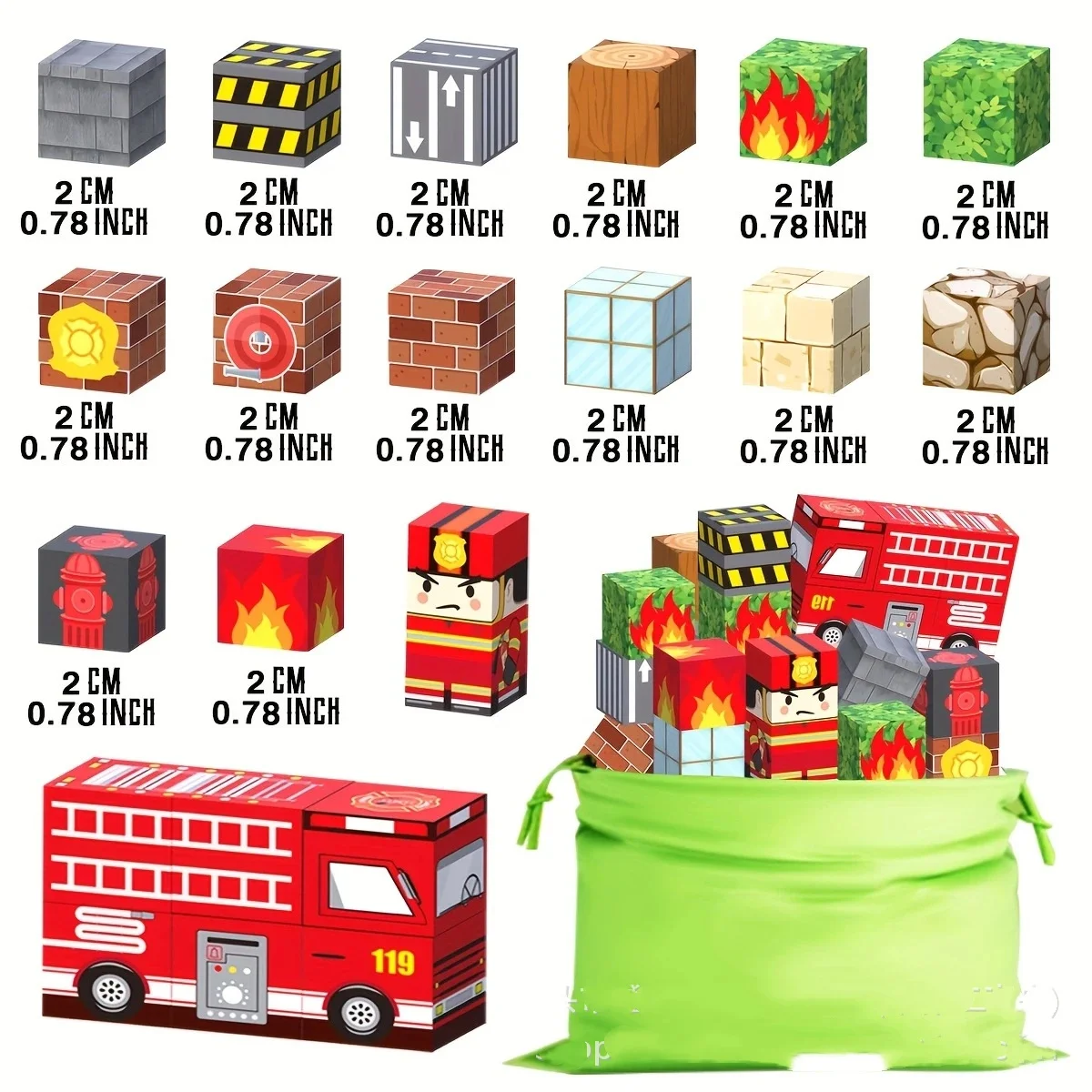 Ensemble d'aimants de construction de camion de pompiers, blocs magnétiques de service de pompiers, jouet pour enfants, STEM Montessori, Cubes créatifs sensoriels
