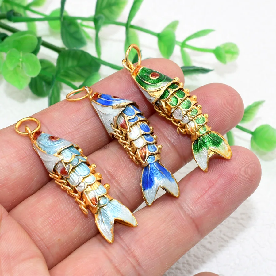 3pcs Chinese Cloisonne 3.5cm Active Carp Sea Horse Hippocampus Enamel Charm Pendants For Earring Necklace Making