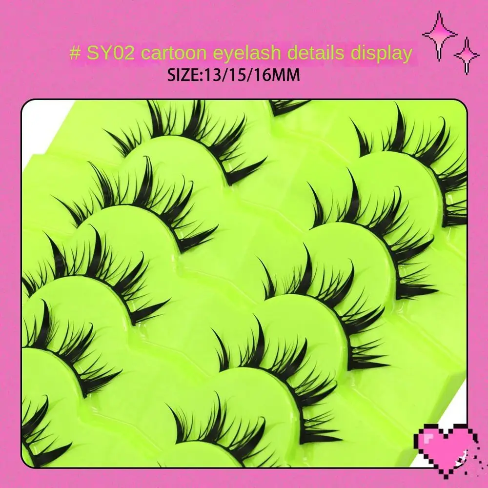 7 Paar weiche, flauschige Manga-Wimpern, 3D-Augen-Make-up im natürlichen Look, Anime-Falsche Wimpern, Kreuz, dünne, stachelige Wimpern, Schönheit