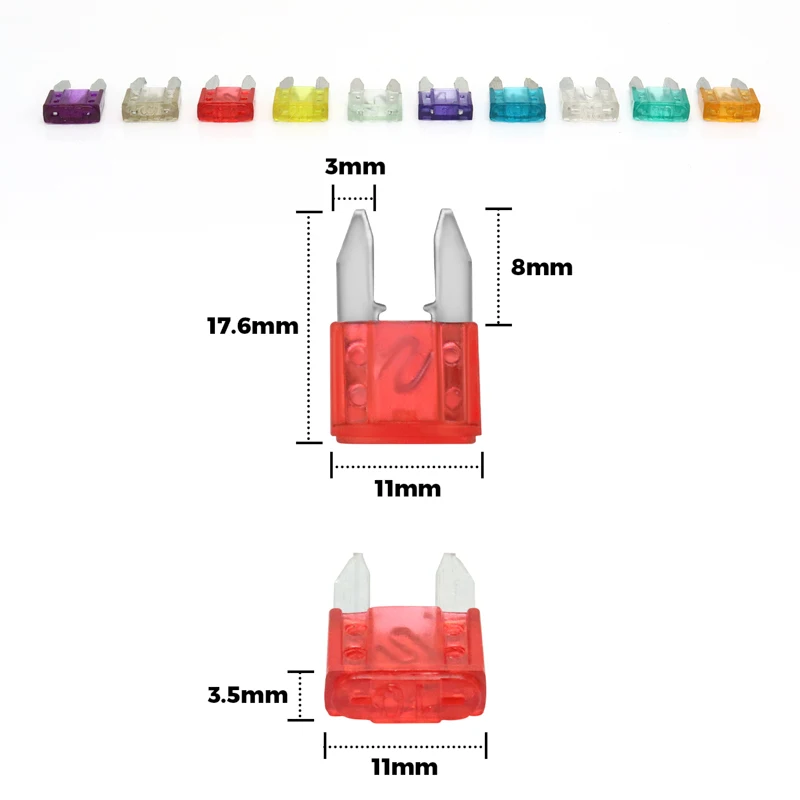 100/50 Pcs Mini Car Fuses Automotive Blade Type Micro Fuse Assortment In Box 2A/3A/5/A/7.5A/10A/15A/20A/25A/30A/35A Zinc Fuse