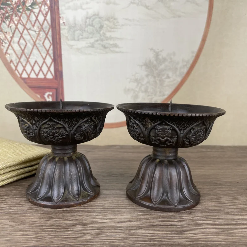 

Antique Eight Treasures Wax Stand Pair Ornaments New Chinese Style Home Worship Incense Table Buddha Statue Home Decoration Gift