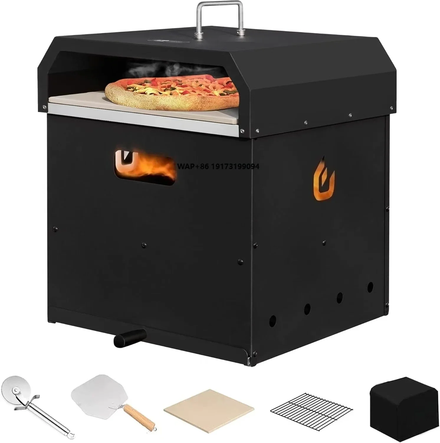 16-Inch  Portable 4-in-1 Multifunctional Outdoor Pizza Oven 2-Layer Detachable Pizza Stone Peel Cover Pellet Grill Cooking Grate