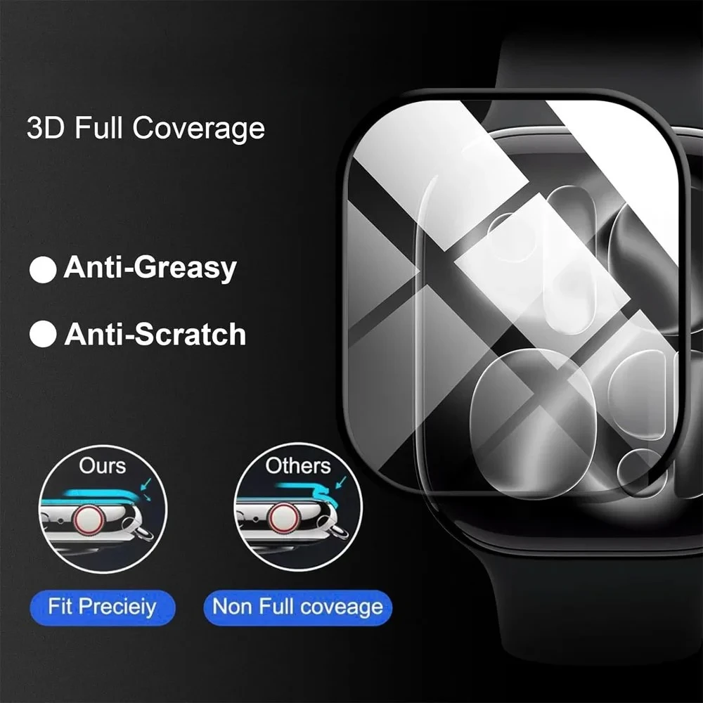واقي شاشة لساعة أبل 11 42 ملم 46 ملم فيلم زجاجي ناعم ثلاثي الأبعاد عالي الدقة خالي من الفقاعات ومضاد للغبار ومقاوم للخدش iWatch Series 10 11