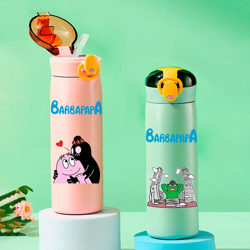 460ML Barbapapa Cartoon Stainless Steel Insulated Cup Portable Outdoor Leak Proof Water Bottle Student Sport Travel Water Bottle