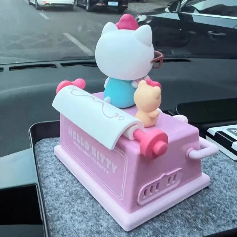 

Cartoon Hello Kitty Printer Aromatherapy Car Ornament Anime Model Parking Sign with Moveable Vehicle and Number Plate Gift Toy