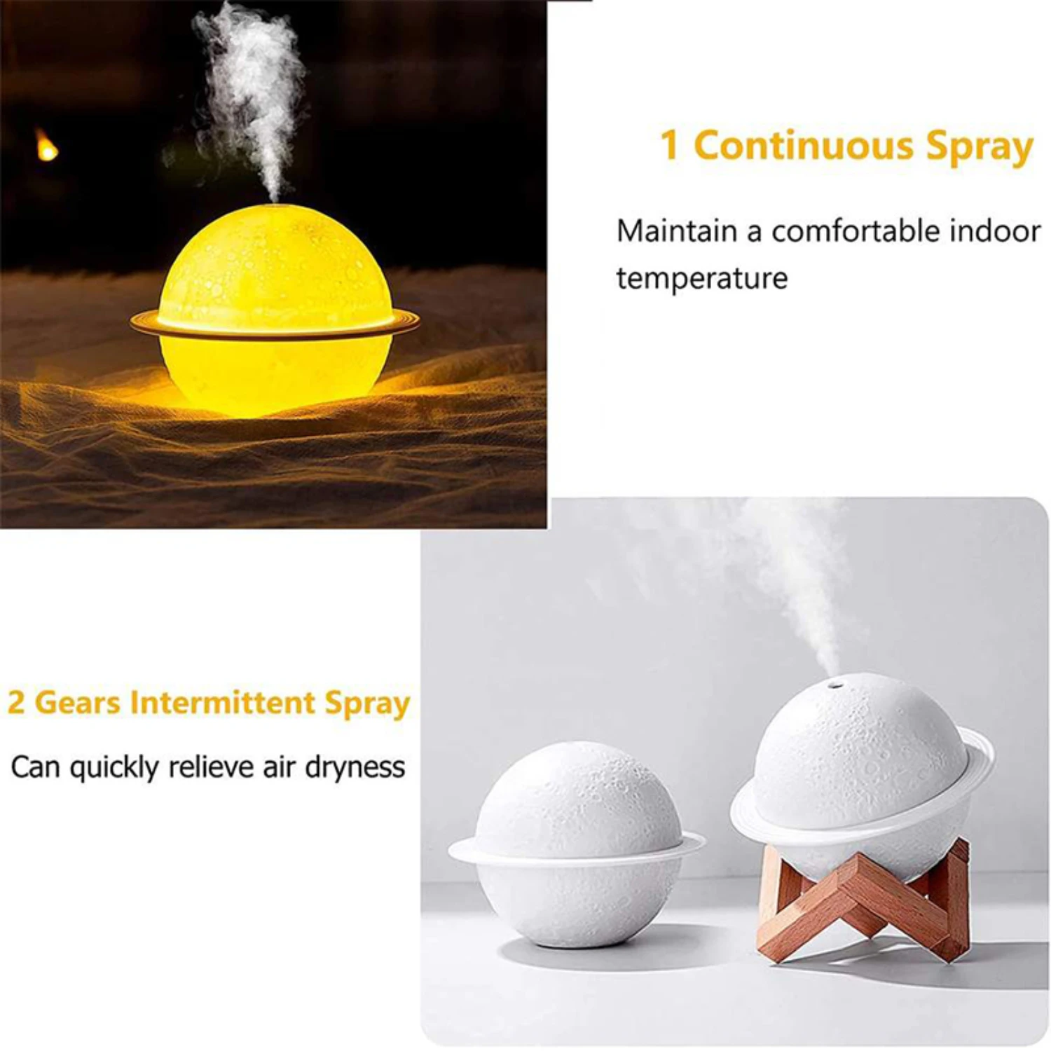 Lunar 200Ml Cool Mist Humidifiers  Oil Diffuser Mini 3D  Lamp Ultrasonic  Room Air Humidifier  Humidifier Humidifier for bedroom