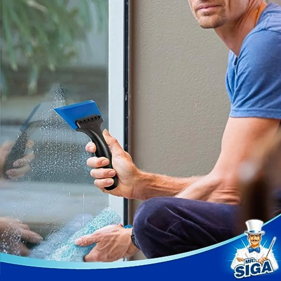 ممسحة زجاجية صغيرة 2 في 1 مع ممزق ثلج مدمج، شفرة 5 بوصة، عبوة من قطعتين للبلاط الزجاجي ومرآة الاستحمام ونافذة السيارة المدمجة
