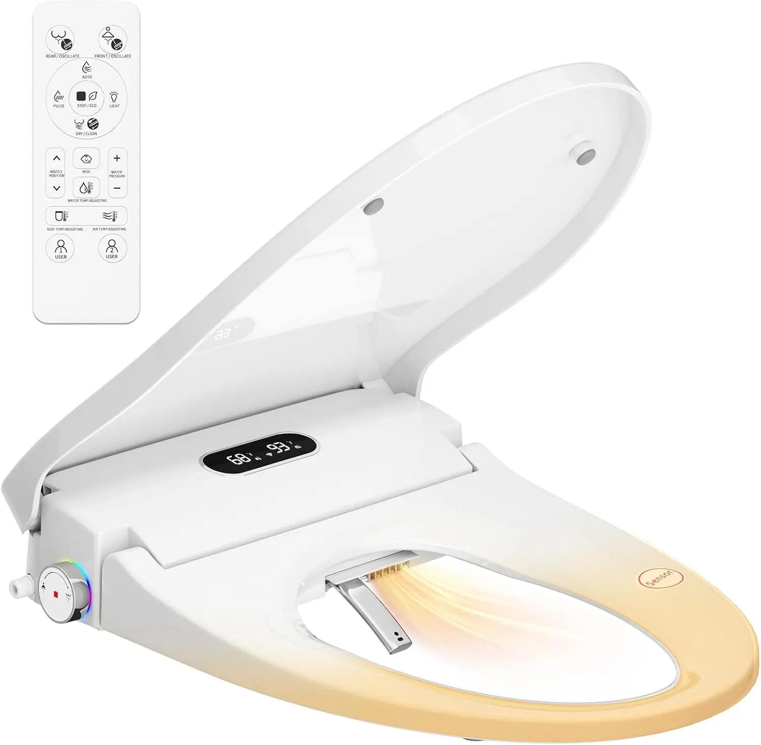 

Smart Bidet Seat with Dual User Memory, Instant Heat & Auto-Dry - Adjustable Heated Seat, Warm Water, Stainless Nozzles for