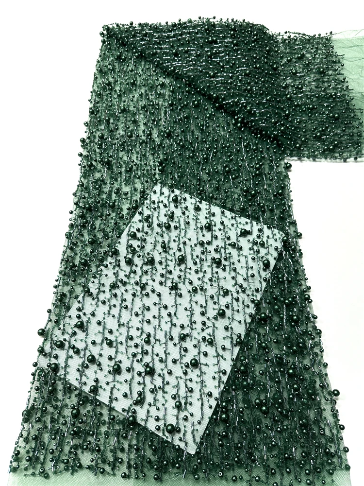 

2025 African Lace Fabric Embroidered Nigerian Lace Fabric with Bead Sequins High-quality African French Net Lace Fabric