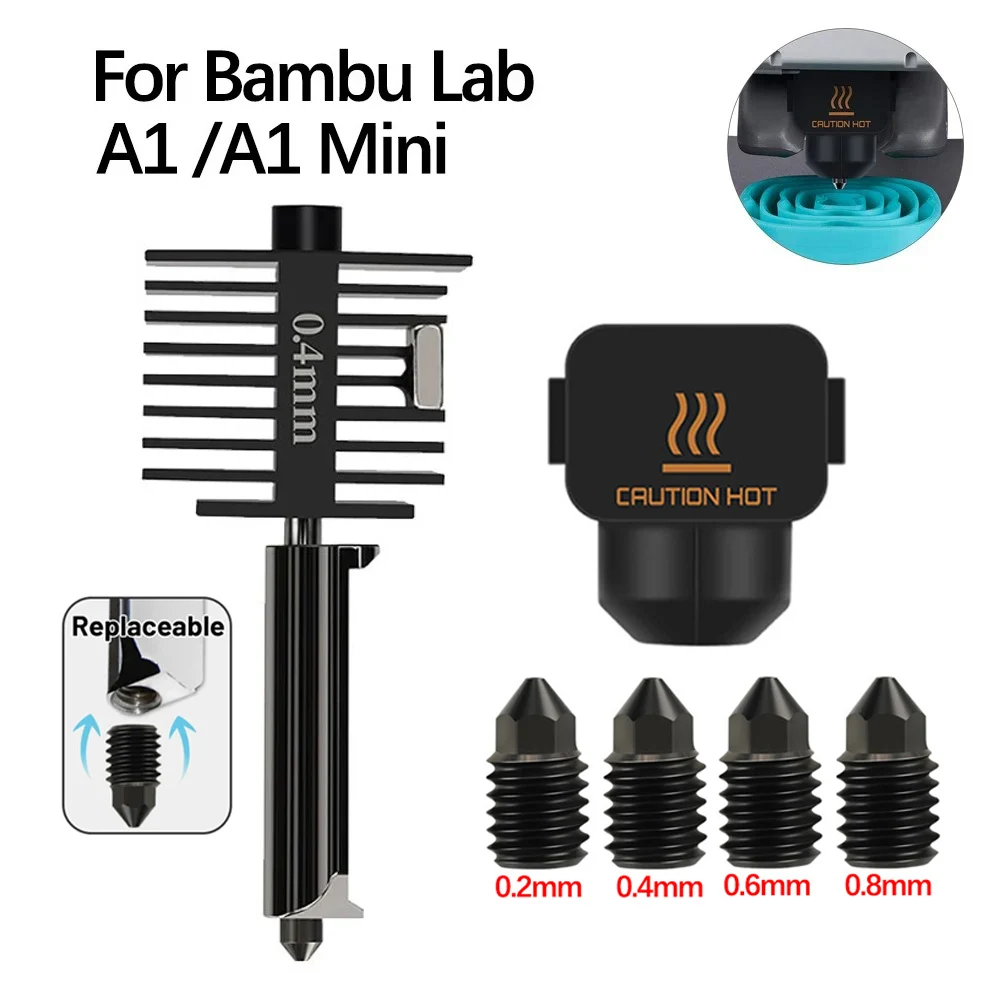 Hotend Kit For Bambu Lab A1/A1 Mini Fast Speed Hot End Assembly 0.2/0.4/0.6/0.8mm Hardened steel Nozzle 3D Printer Part