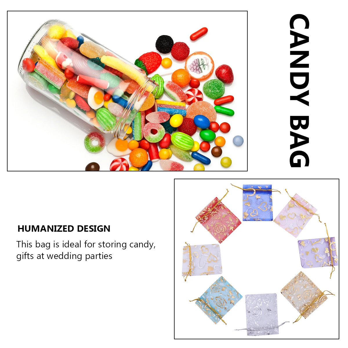 

100Pcs Heart Pattern Tulle Bag Lovely Drawstring Pouch for Candy Gift Wedding Party Favors Storage Portable Small Items