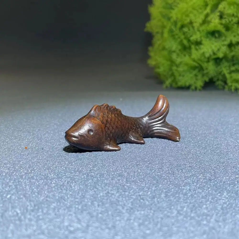 Mini solid old copper goldfish tea pet Zen decoration with lid and lid, tea ceremony accessory decoration with fish every year