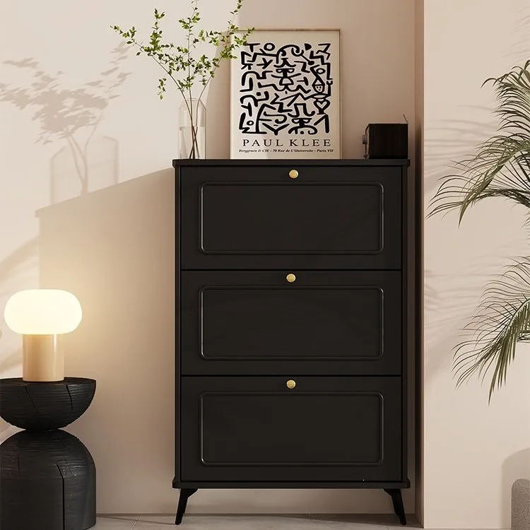 Home black solid wood small apartment narrow shoe cabinet, home doorway rental ultra-thin shoe cabinet, 2024 new hot model
