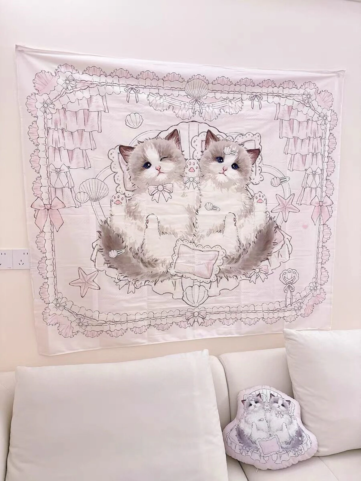 

Cartoon cat tapestry, house decoration hanging cloth, cute cat pillow