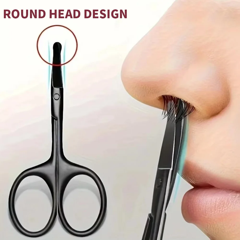 Unisex Stainless Steel Black Round Head Safe Nose Hair Scissors (Do Not Hurt Nose)