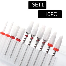 10pc Nail Drill Bit Set Ceramic Milling Cutter Kit Electric Machine Manicure Bits Rotary Burr Cuticle Tools Accessories