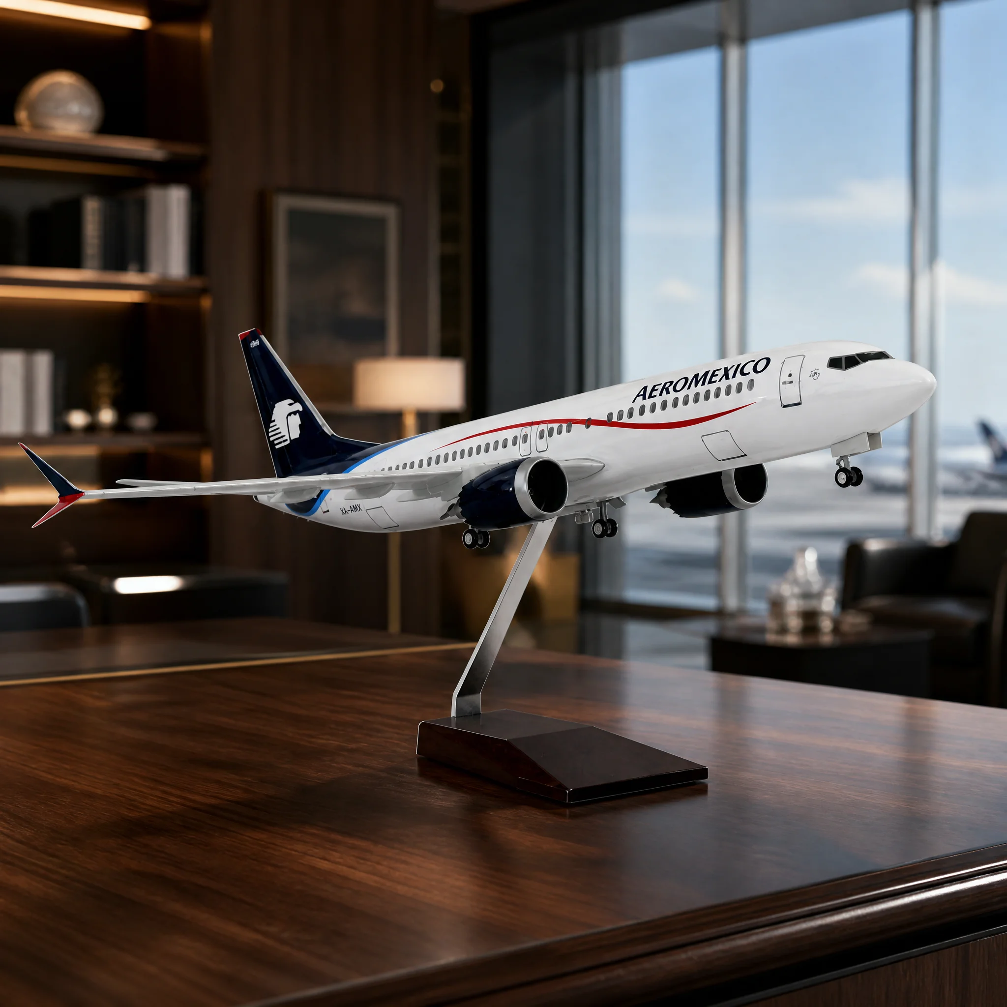 1:85 Scale Aircraft 47cm B737max Aeromexico Resin Model Plane Diecast Airplanes For Static Display Collection With Landing Gear