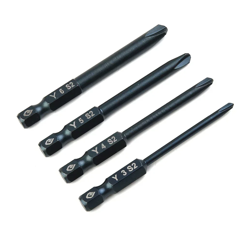 4pcs Screwdriver Bit Set 65mm 1/4in Hex Shank Tri-Wing Electric Screwdriver Bit Magnetic Y Tip Head Y3 Y4 Y5 Y6 Drill Bit Toos