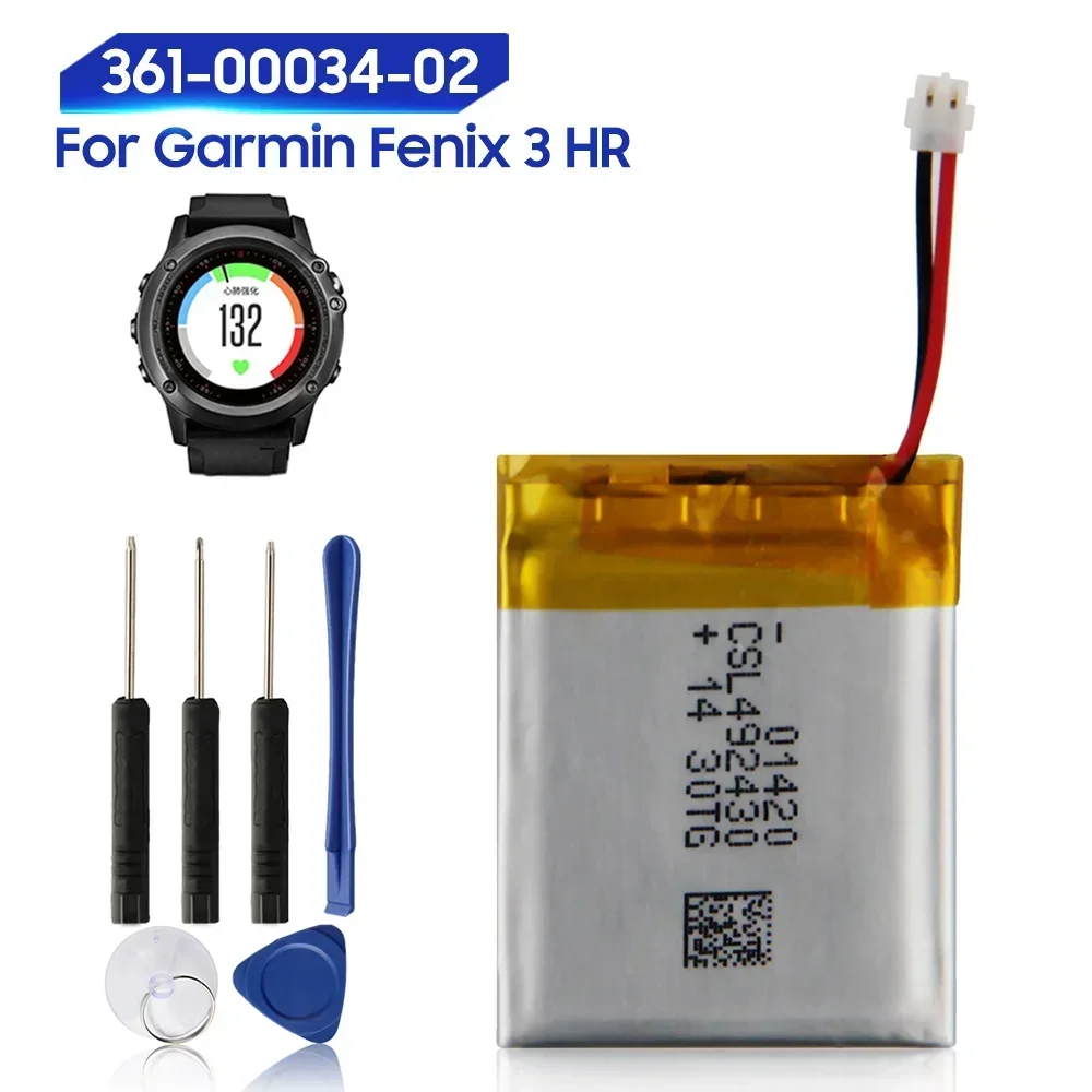Replacement Battery For Garmin Fenix 3 Fenix3 F3 HR GPS Sports Watch Battery 361-00034-02 Rechargeable Batteries 290mAh