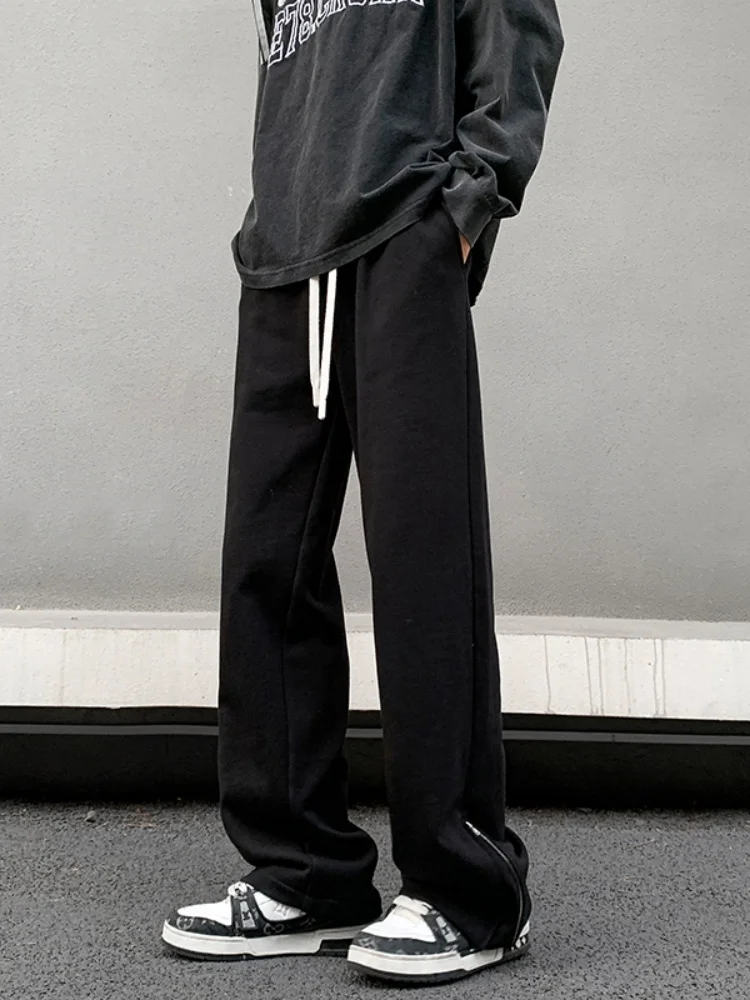 

Повседневные свободные мужские брюки прямого кроя на молнии, модные спортивные широкие брюки в уличном стиле для весны и осени