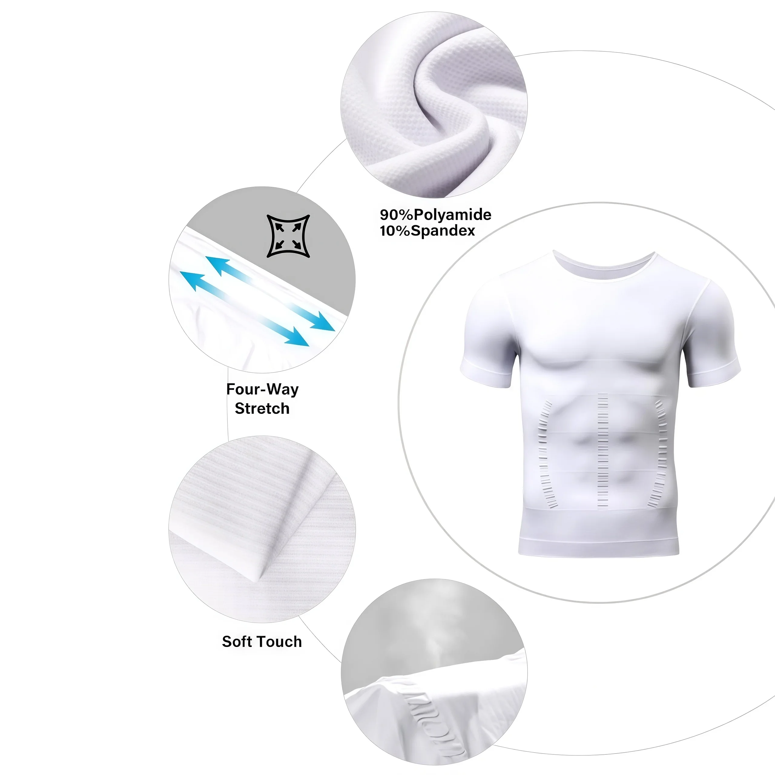 1 Stück nahtloses Kompressionsshirt für Herren, schlankmachendes Bauch-Body-Shaper-Kurzarmshirt, Trainings-Unterhemd für das tägliche Training – Detail 7