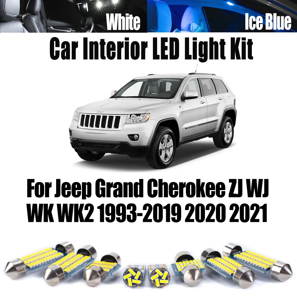 For Jeep Grand Cherokee ZJ WJ WK WK2 1993- 2021 Car Accessories LED Interior Map Dome Trunk Light Kit Vanity Mirror Bulbs Canbus