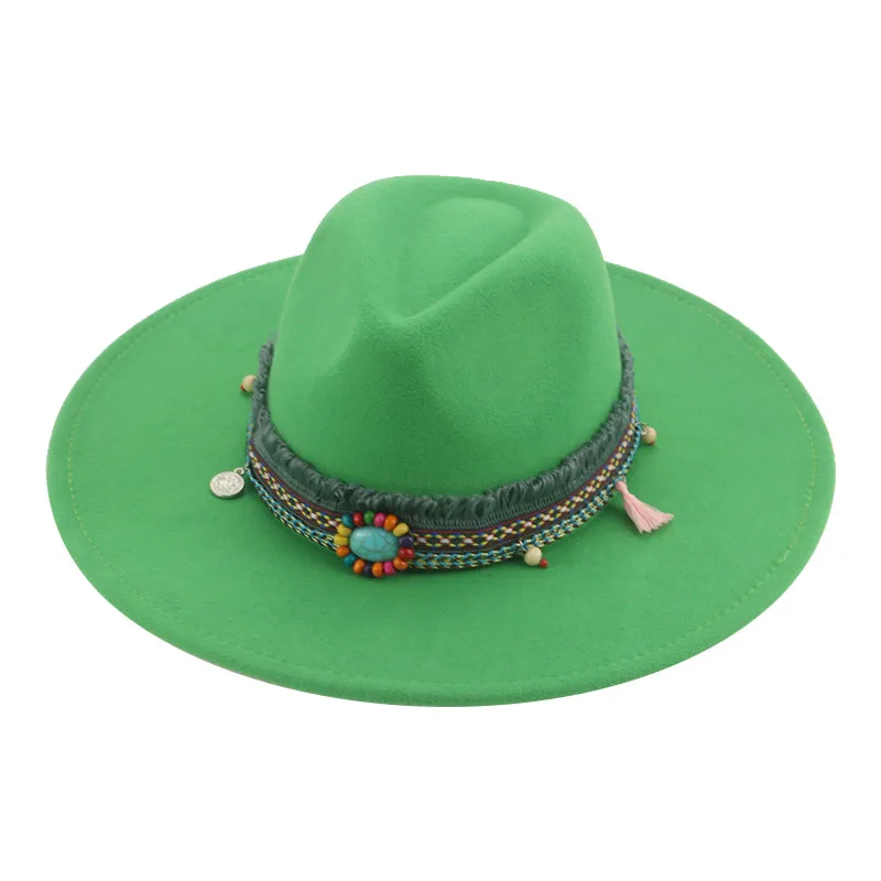 

Fedora Hat Hats for Women Big Brim 9.5cm Band Western Cowboy Panama Solid Belt Luxury Men Hat Fedoras Felted Chapeau Femme шапка