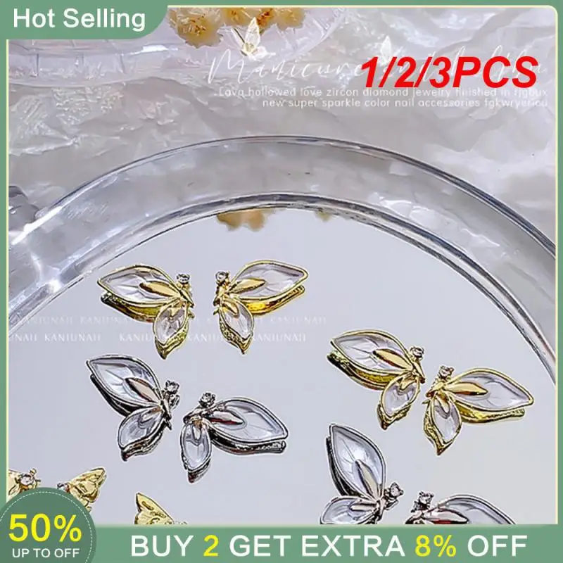 1/2/3PCS Metal Butterfly Easy To Operate Combination Left And Right Aurora Color Rhinestones Nails Ornaments