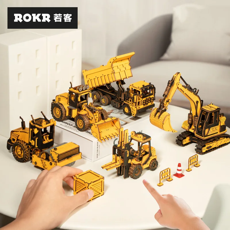 Roka 3d three-dimensional puzzle wood assembly city power engineering car educational toys children's gift boy