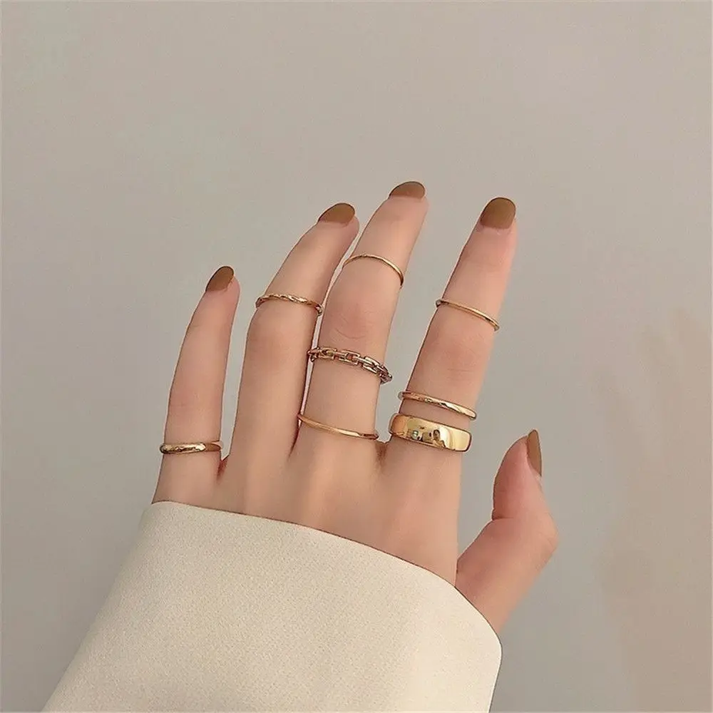 7 teile/satz Punk Retro Mode Schmuck Hohl Frauen Ringe Set Öffnung Finger Ring Legierung