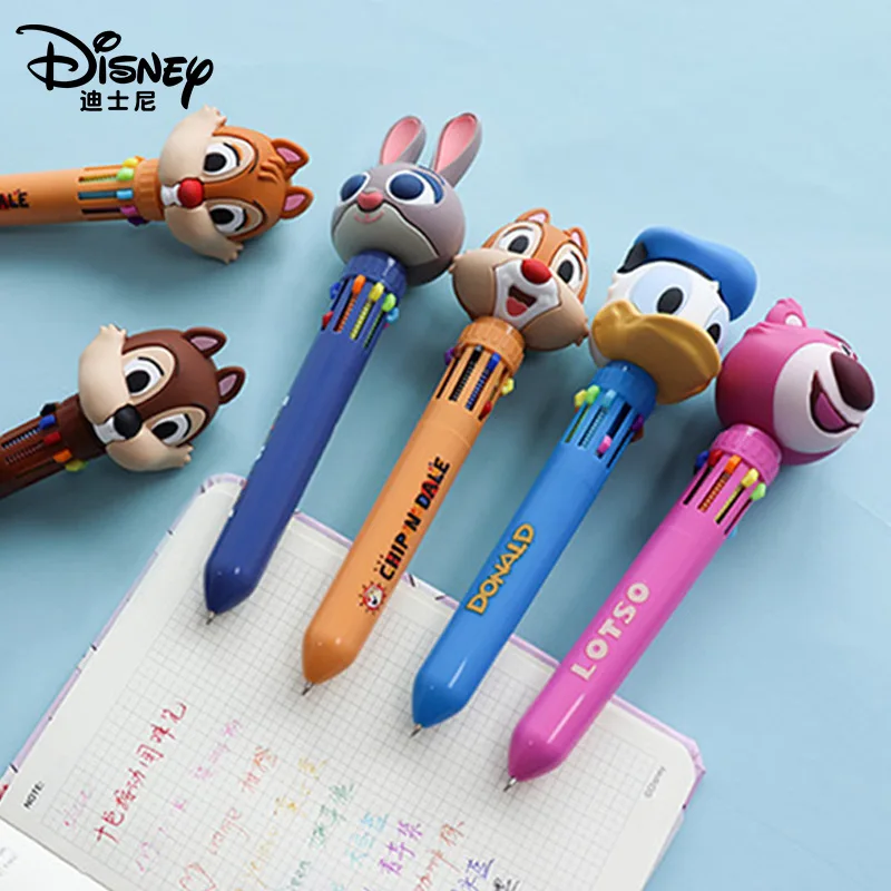 Disney Cartoon Strawberry Bear Donald Duck Ballpoint Pen Cute Multi Color Neutral Pen Student Stationery Ten Color Press Pen