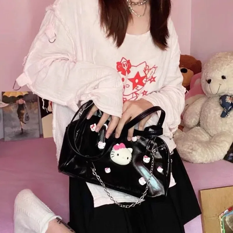 MINISO Bag Hello Kitty Anime Peripheral PU Sweet Cute High-capacity Delicate Single Shoulder Bag Fashion Cartoon Tote Bag Y2k