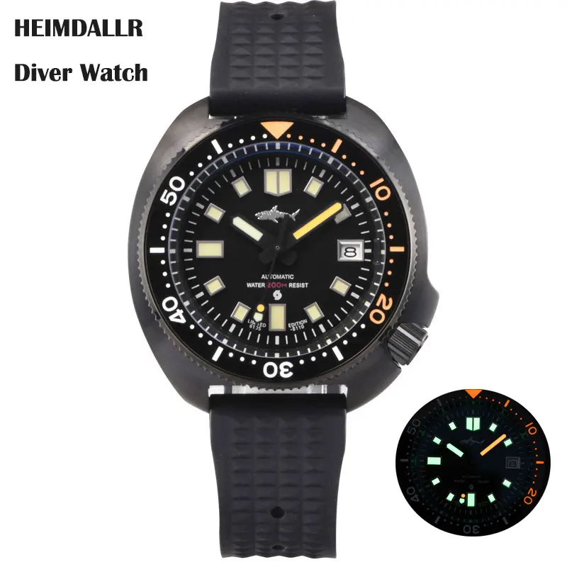 

Heimdallr Men's Dive Watch 44mm Black PVD Coated Luminous Ceramic Bezel Sapphire NH35 Automatic Movement 20Bar Waterproof