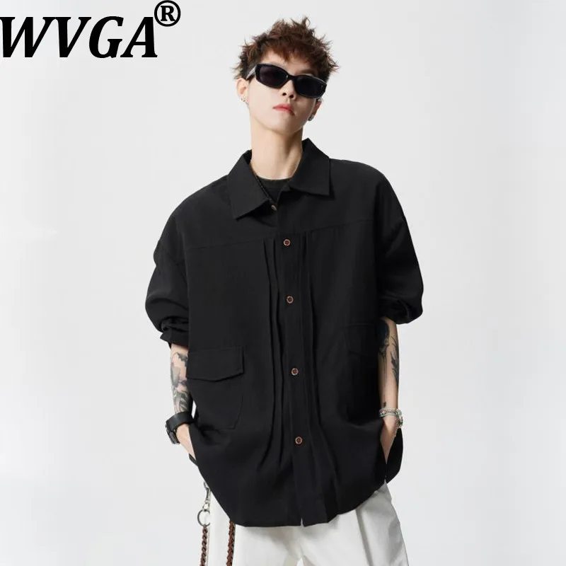 

Новая мужская рубашка WVGA весна-лето, модная, с длинным рукавом, солнцезащитная, оверсайз, в стиле кэжуал, с отложным воротником, модель W20694