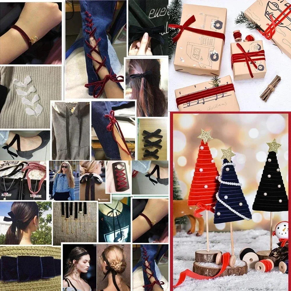 5Yards Wine Red Double-sided Velvet Ribbon Velvet Flocking Ribbon Diy Handmade Bow Bouquet Packaging Gifts Christmas Decoration