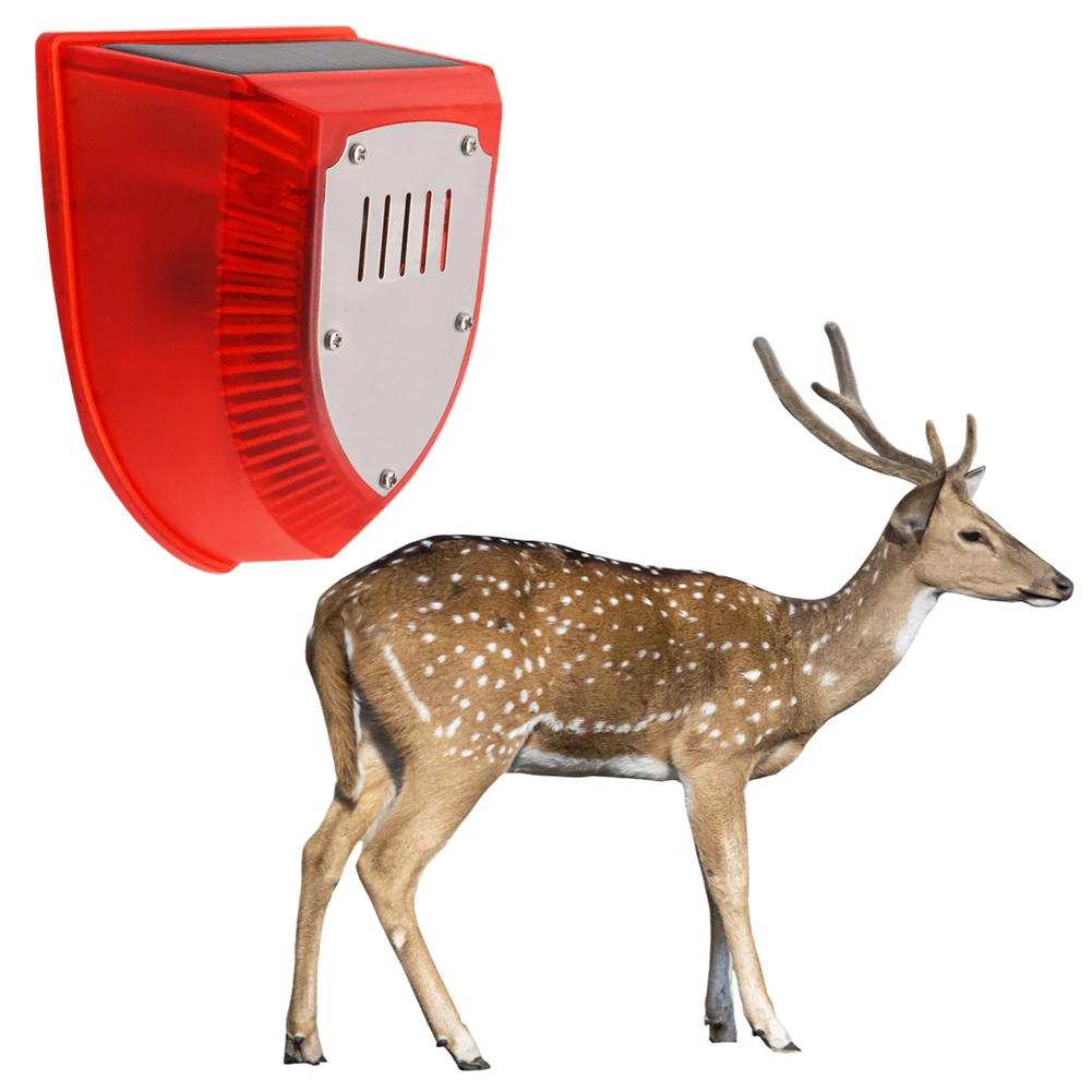 Solar Alarm Animal Repellent Outdoor Waterproof Gunshot Sounds & Dog Barking & Strobe Light Motion Sensor Security Alarm System
