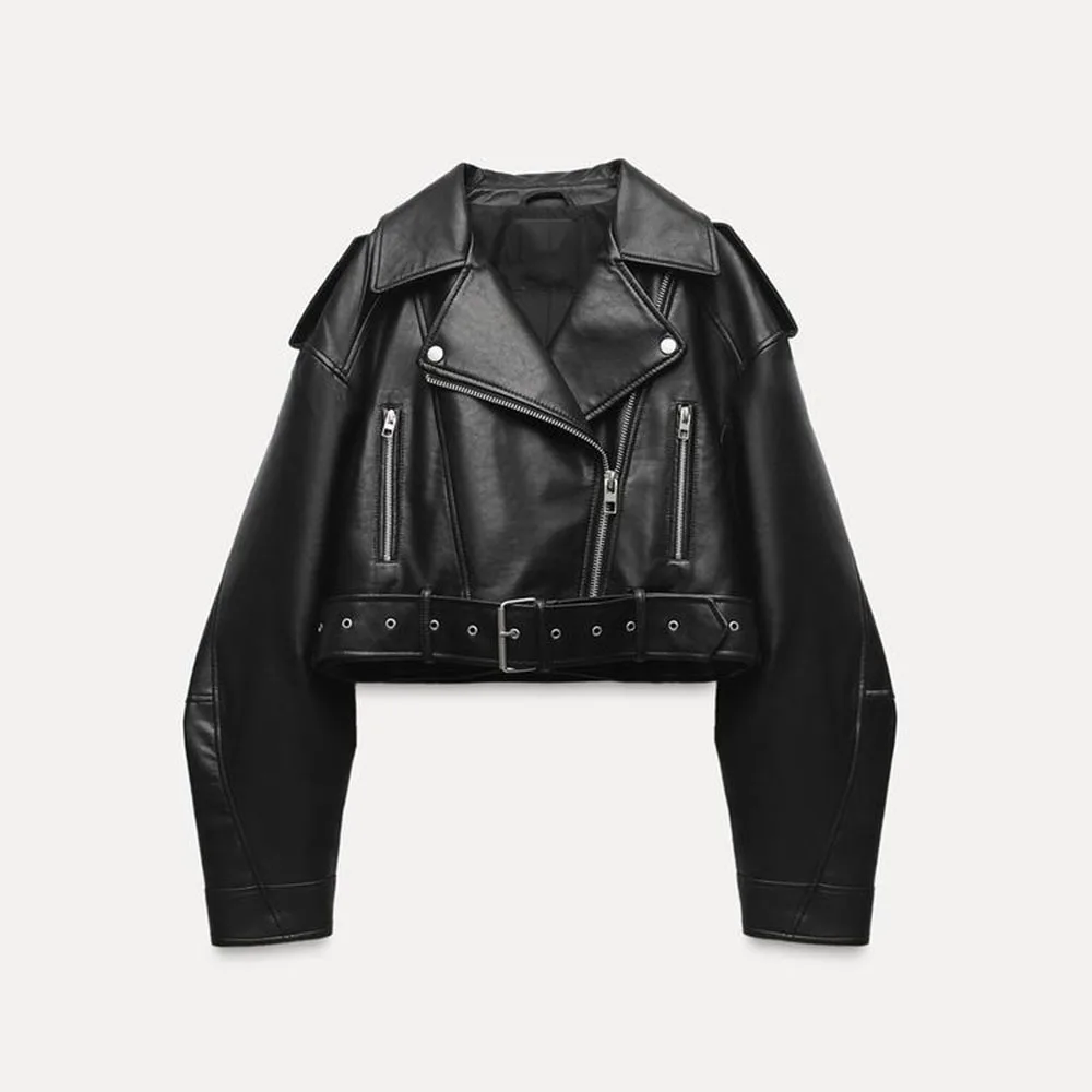 Two-color Leather Distressed Lapels Loose Leather Jacket Jacket PU Leather Jacket