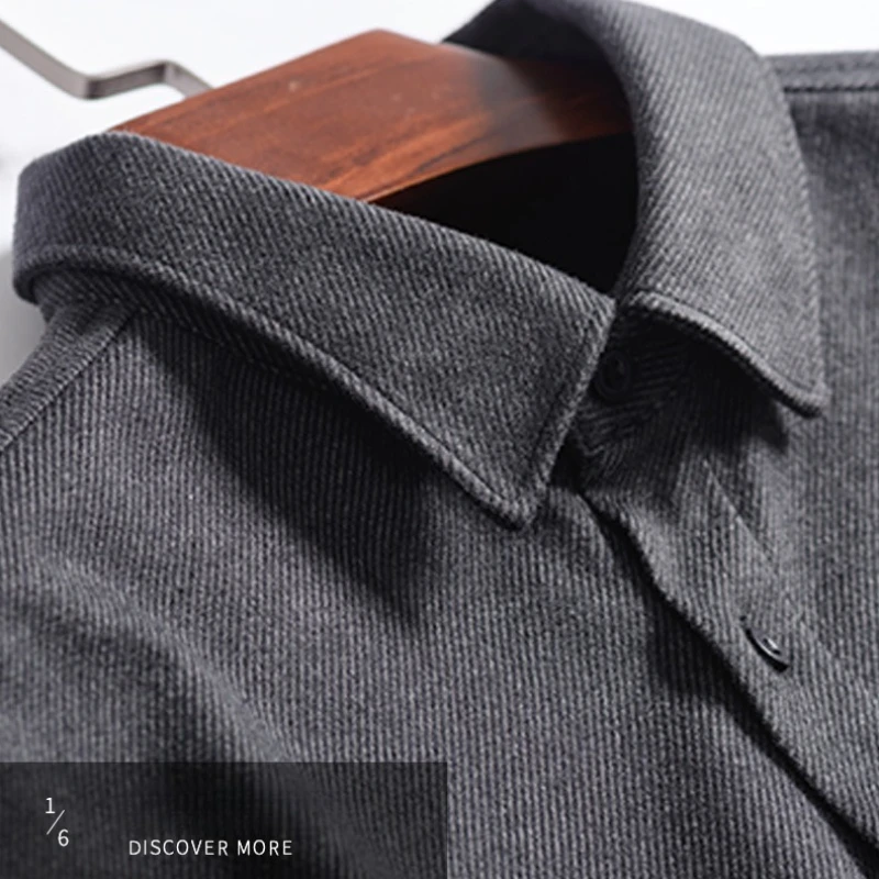 Herren-Langarmhemd aus Kunstwolle, einfarbig, Basic-Stil, helles Khaki, Schwarzgrau, Gentleman-strukturiertes Hemd M-4XL