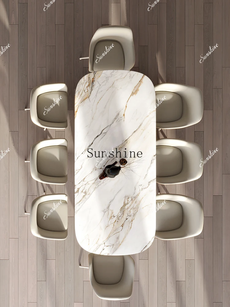 French light luxury, designer cream style modern villa large apartment marble dining table  FT