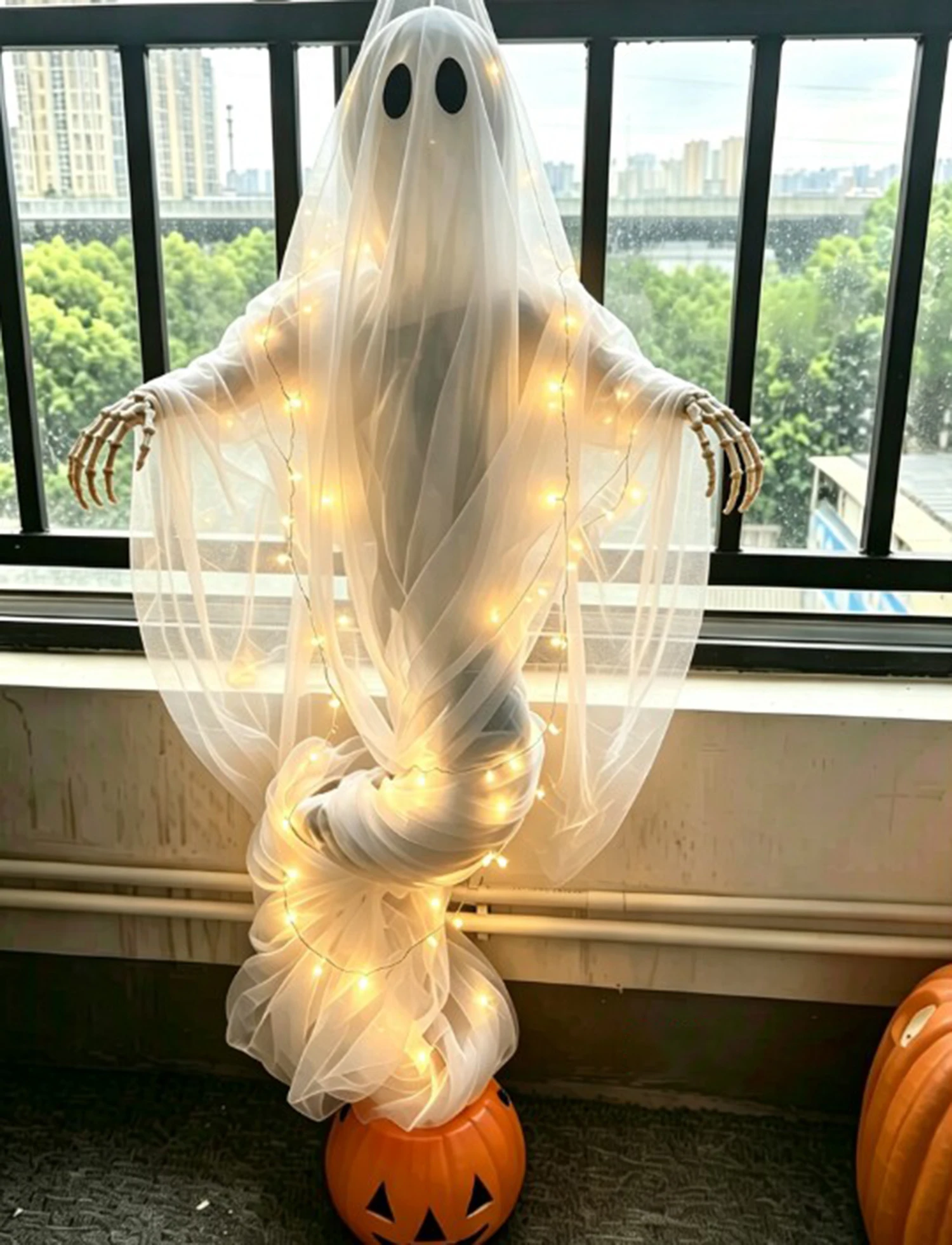 Swirling Ghost Pumpkin Yard La - Halloween Pumpkin Decor Led 评论和价格