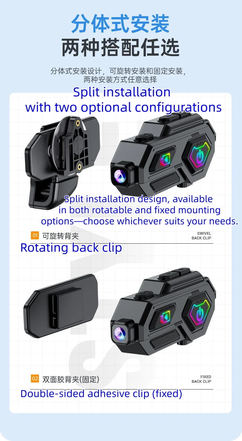 New motorcycle helmet with Bluetooth earphone, 600-meter intercom, HD camera,and long battery life all-in-one device