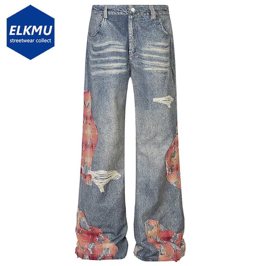 

Broken Splicing Ripped Baggy Jeans Men Casual Loose Straight Denim Pants Harajuku Streetwear Hip Hop Jeans Trousers